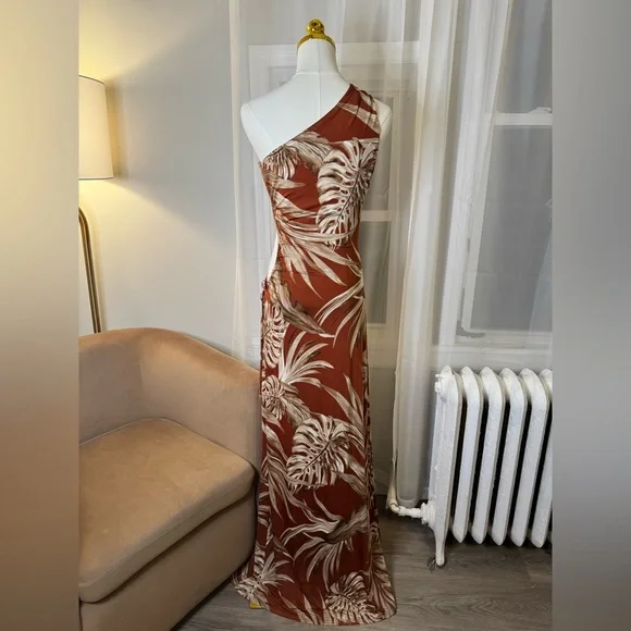 Windsor | Burnt Orange Tropical One Shoulder Cut Out Maxi Dress - Picture 7 of 10